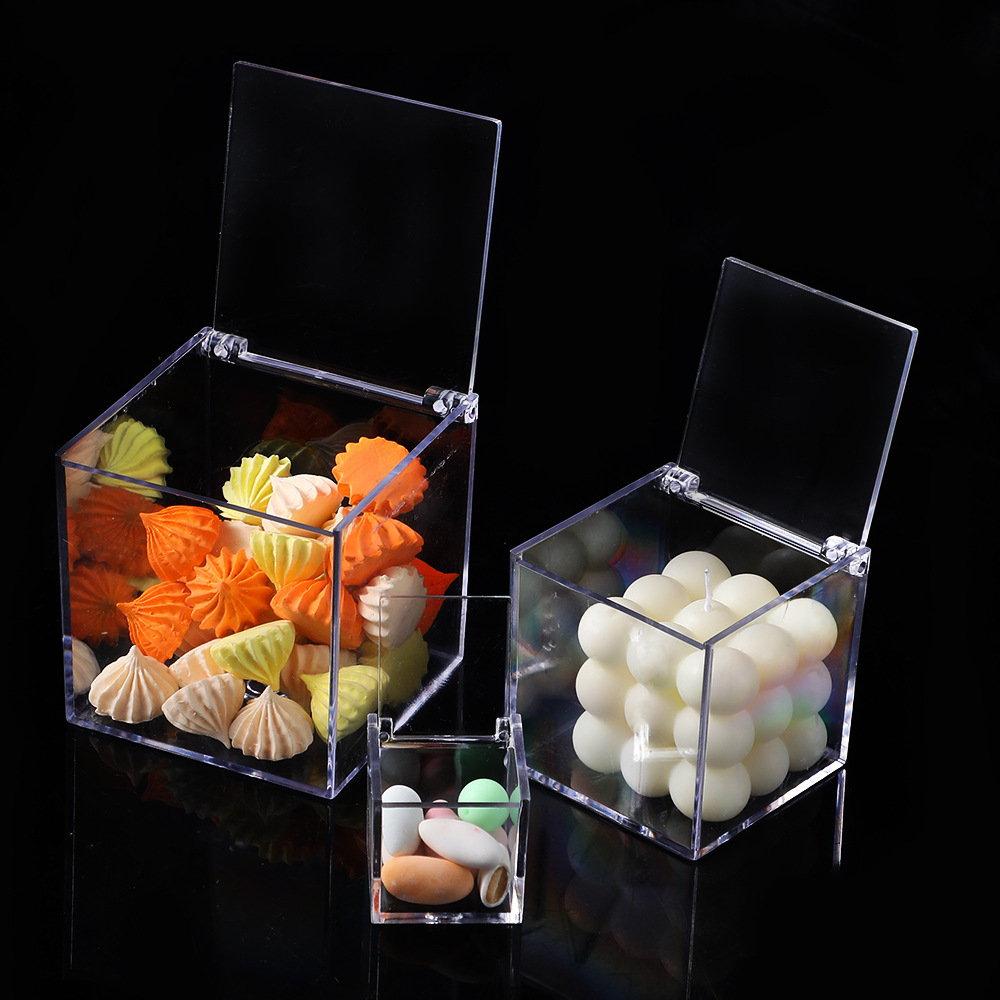 ps透明亚克力翻盖糖果盒子塑料正方形方盒喜糖盒包装盒桌面收纳盒
