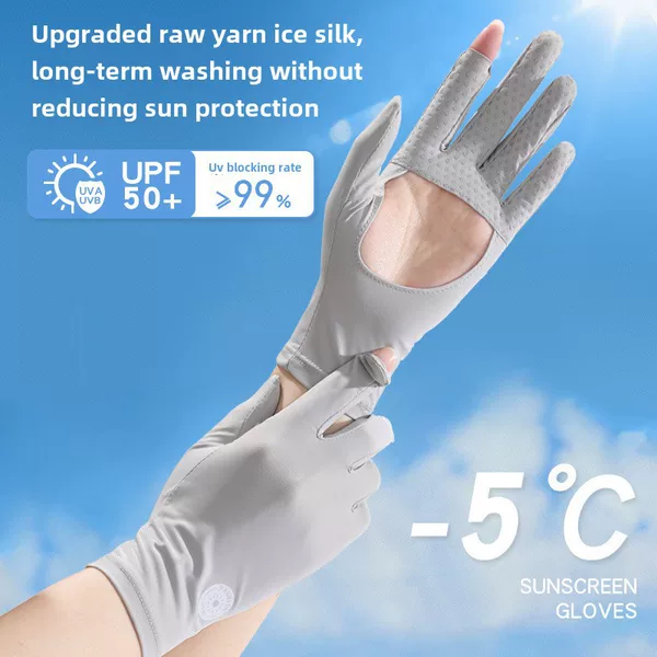 Sunscreen Gloves Women's Summer UV-resistant Hollow Palm Breathable Non-slip Riding Driving Finger Touch Screen Ice Gloves