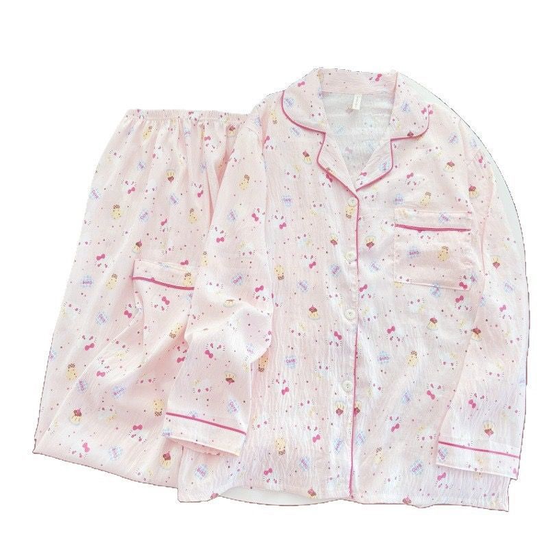Pijamas al por mayor transfronterizas, estudiantes de otoño, pantalones de manga larga de estilo dulce, algodón de nube, reducción de edad, traje de servicio a domicilio de estilo rojo de red