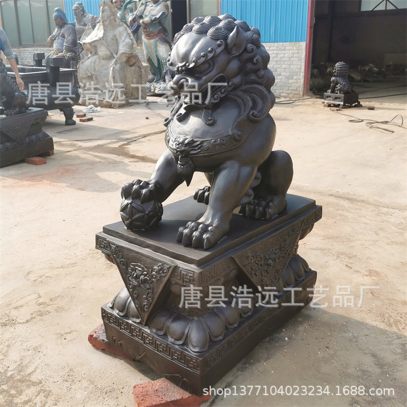 大型纯铜狮子黄铜铸造宫门狮一对门口雕塑青铜摆件厂家