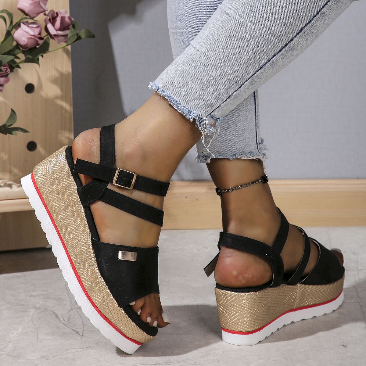 Women's Casual Vacation Solid Color Open Toe Wedge Sandals display picture 7