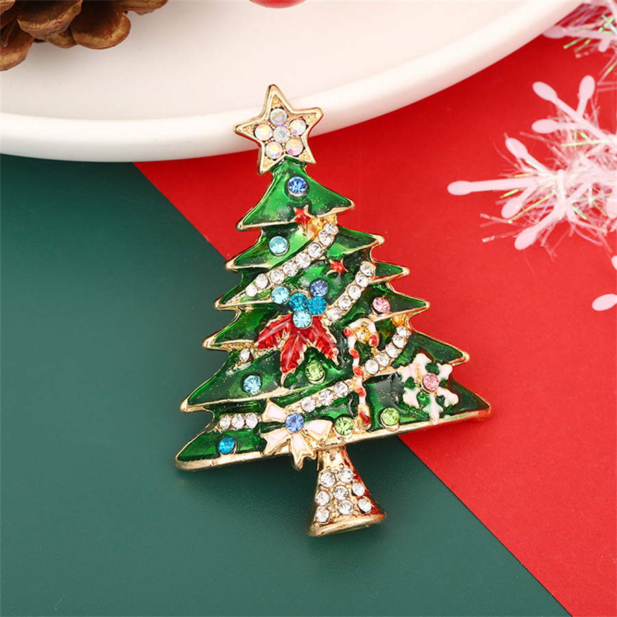 2024 nuevo broche de Navidad de diamante de diamante de caída de aceite árbol de Navidad broche de diamante de invierno suéter accesorios de traje