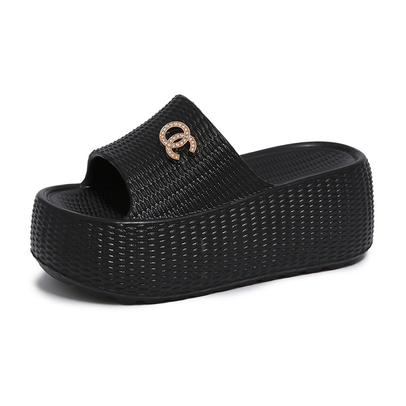 7.5cm EVA zapatillas de fondo grueso para mujeres antideslizantes para usar en el hogar zapatillas frías tejidas de moda espesar zapatillas ligeras para mujeres