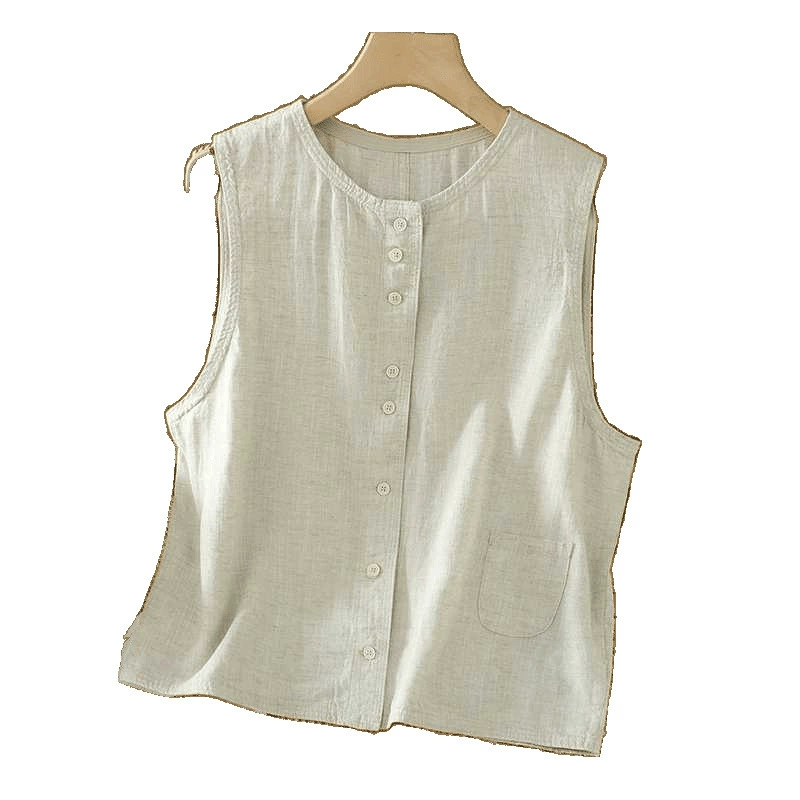 Vest, retro spring summer jacket, cotton and linen, plus size