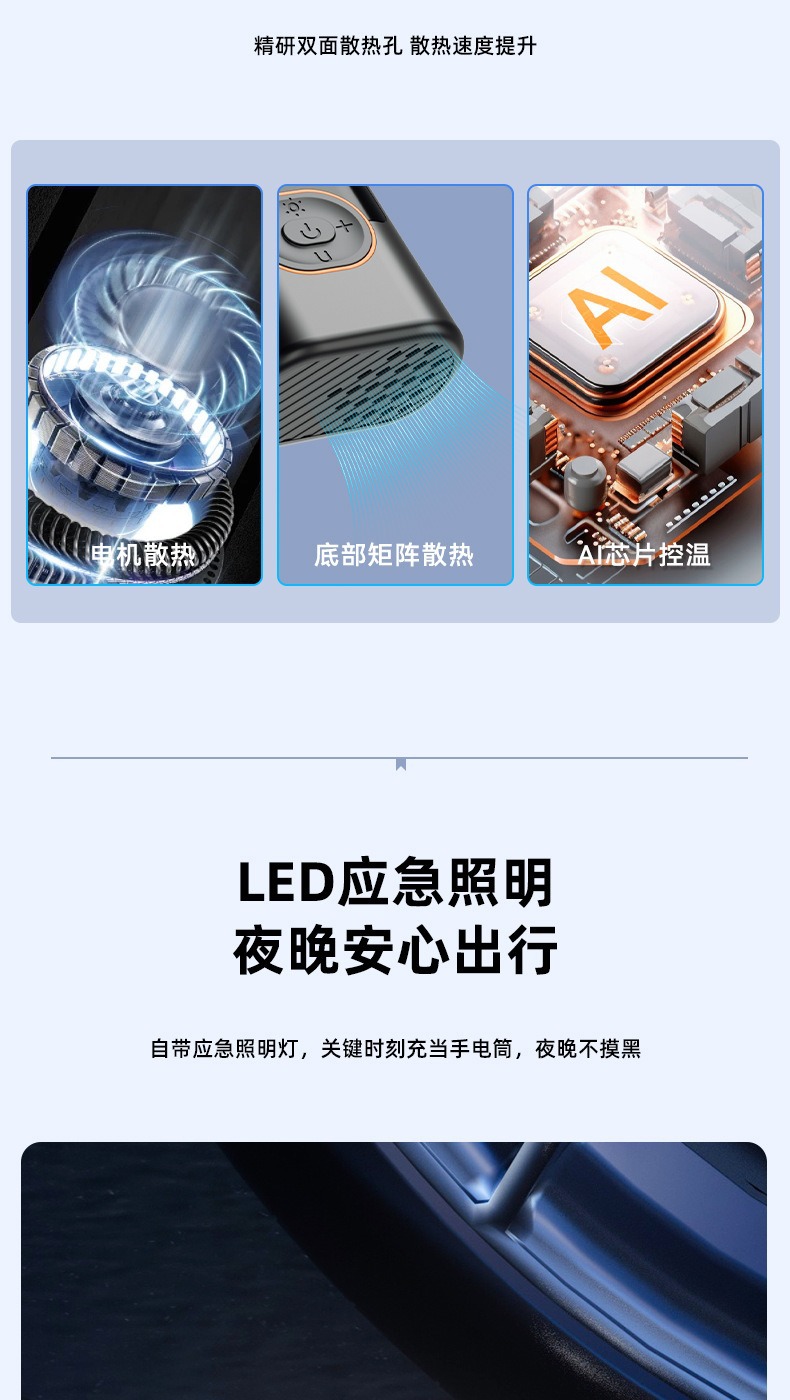 Car Wireless Air Pump, Portable Car Air Pump, Electric Car Tire Pump, High-Pressure Fast Inflator for Cars