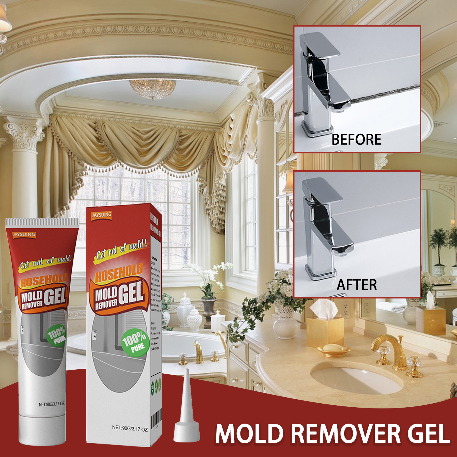 Jaysuing Mold Removal Gel Bathroom Kitchen Wall White Wall Surface Cleaning Stain and Mold Removal Cleaner