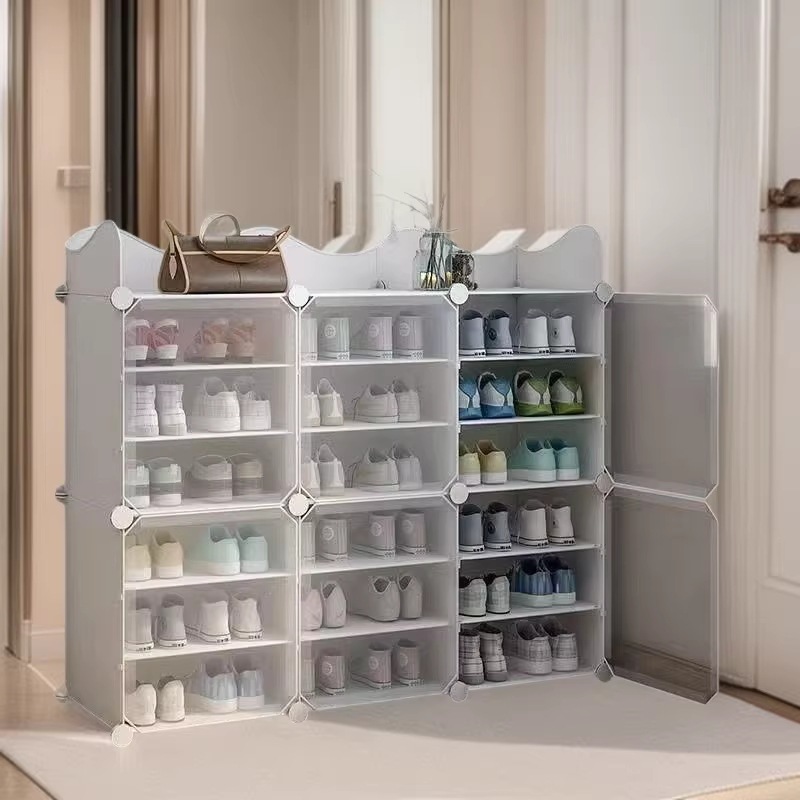 Estante de zapatos simple puerta doméstica multicapa de almacenamiento a prueba de polvo interior nuevo tipo 2026 alquiler transparente gabinete de zapatos de plástico