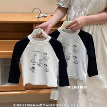 童装3-岁女童韩版2025新款纯色秋款加厚女宝宝打底衫花边内搭长袖