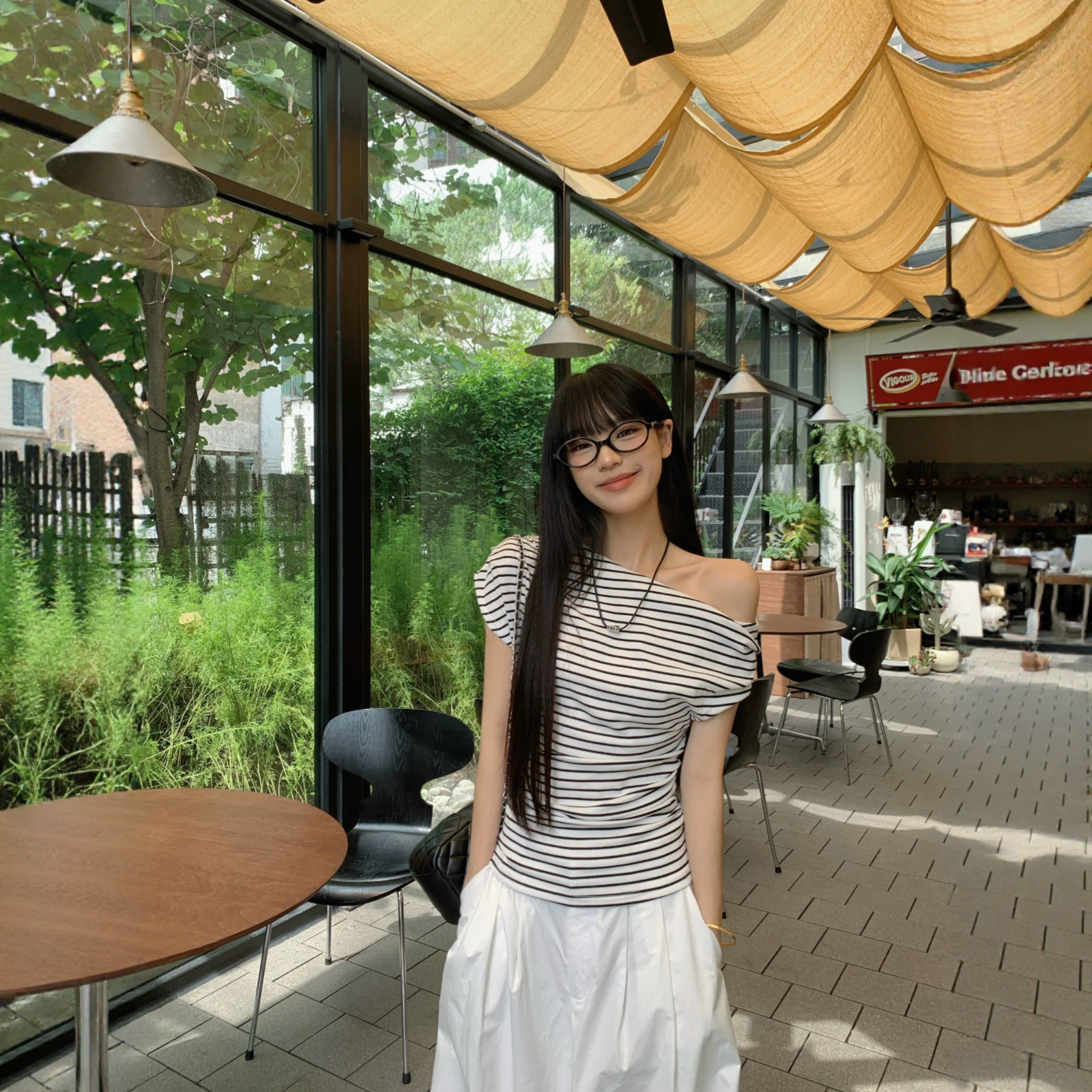 Women's 2026 Summer New Style Off-Shoulder Short-Sleeve T-Shirt, Sexy Slim Fit Striped Student Top