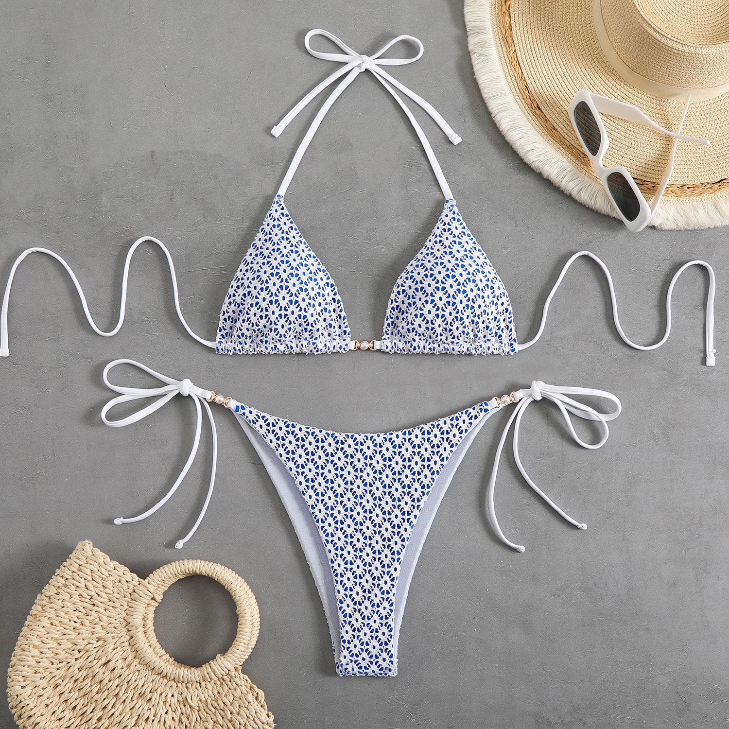 Women's Sexy Halter Tie-Front Bikini Set High-Cut Bottom Two Piece Swimsuit For Vacation_ecoleips.com