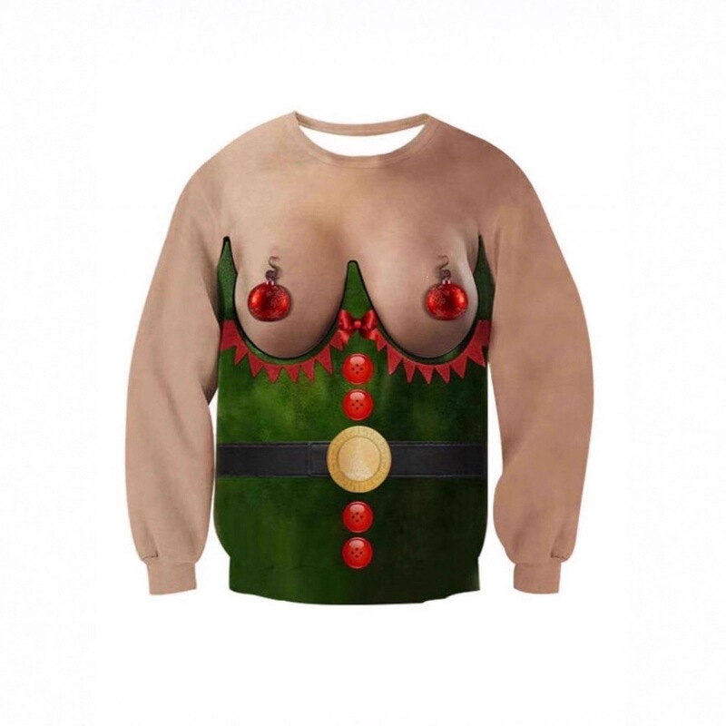 26 Christmas-themed 3D digital print designs, featuring funny chest hair patterns, on round-neck men's sweatshirts, for European and American cross-border independent online stores 26 Christmas-themed 3D digital print designs, featuring funny chest hair patterns, on round-neck men's sweatshirts, for European and American cross-border independent online stores