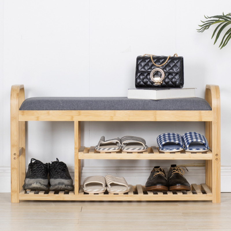 Zapatero simple Puerta de múltiples capas para el hogar portátil Cambio de zapatos taburete a prueba de polvo gabinete de zapatos almacenamiento económico estante de bambú OFERTA ESPECIAL