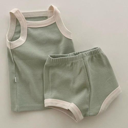 Korean style summer infant and toddler set baby cotton suspenders cool vest tops covered pants children's comfortable home clothes