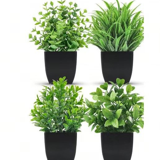 Amazon simulación olla pequeña decoración del hogar eucalipto Romero sala de estar decoración de escritorio flor falsa olla de plástico