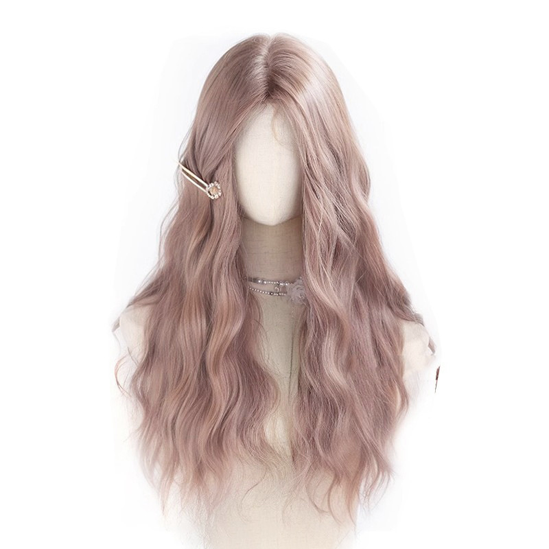 frente peluca de encaje mujer cubierta de cabeza diaria Lolita natural simulación de ondas grandes rizos de cabello