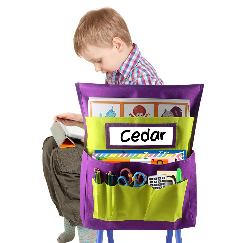 直供亚马逊货源幼儿园有姓名标签椅背袋椅背储物袋 chair pockets