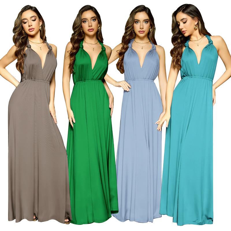 French Retro High-end Sense Small Multi-wear Strap Large Swing dress Backless Sexy Bridesmaid Dress for Women