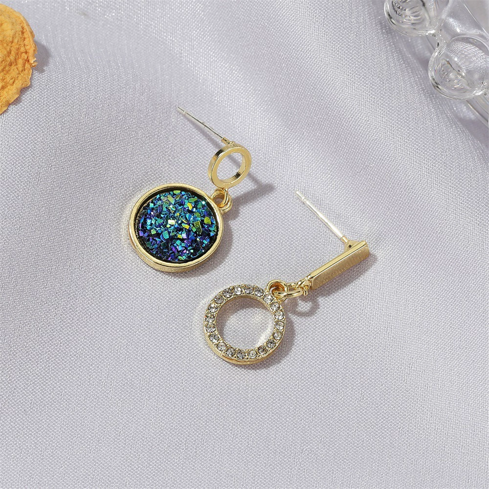 Blue fashionable asymmetrical universal earrings, Korean style, light luxury style