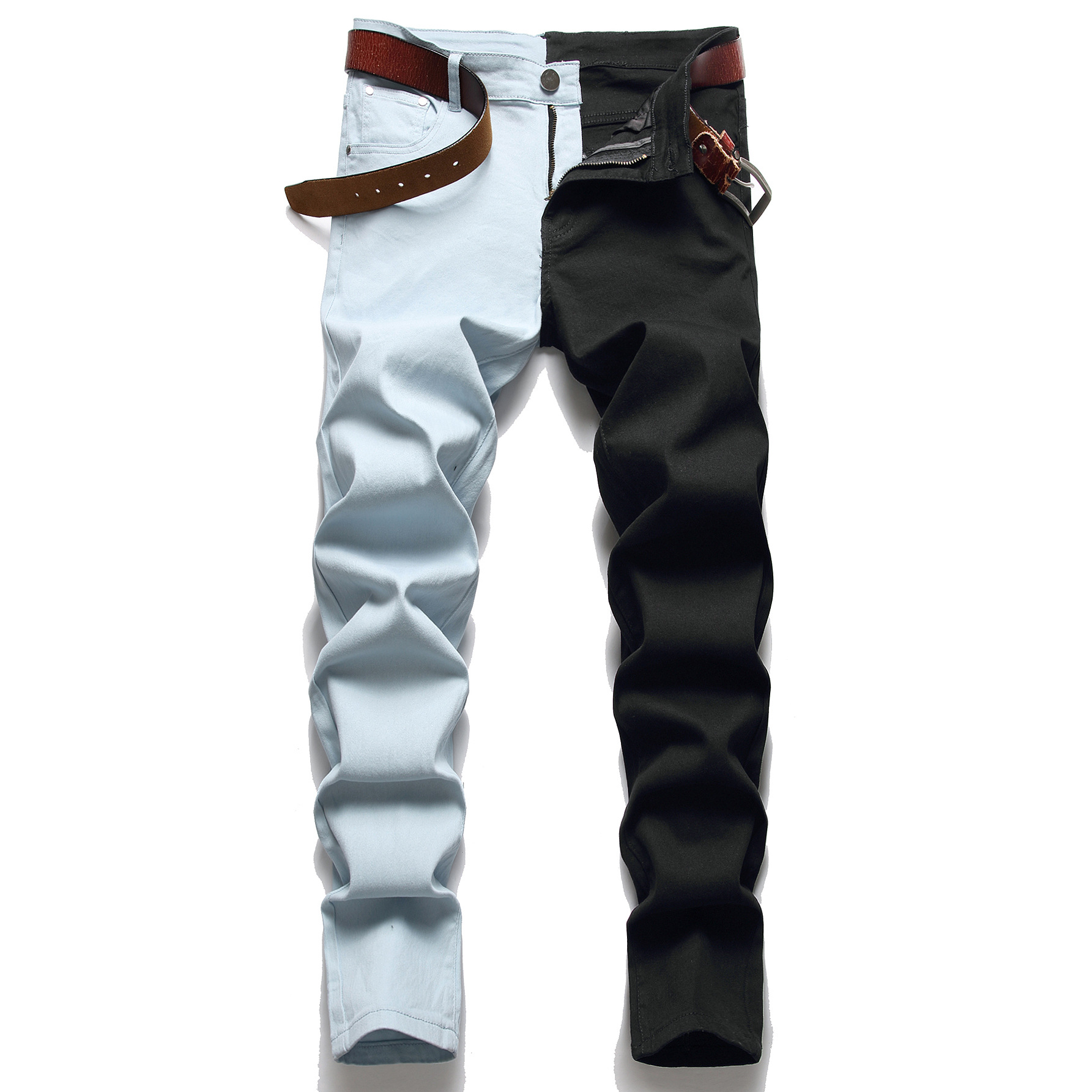 Pantalones vaqueros de los hombres micro elástico slim fit pies costura bicolor tendencia de la moda de los hombres multicolor en stock pantalones de exportación de comercio exterior