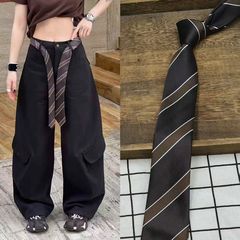 两用咖啡条纹腰带配牛仔裤美式复古小众领带设计宽松休闲男女neck