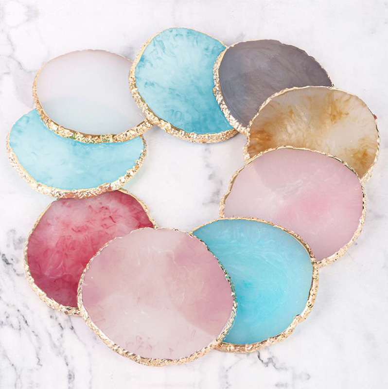 Color Palette Tool Gold Edge Resin Palette Imitation Crystal Agate Piece Palette Nail Piece Work Display Plate