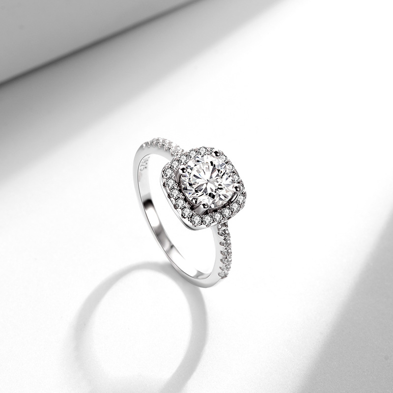 Anillo de moissanita cuadrado de Plata de Ley 925 de 1 quilate, nicho femenino, propuesta de pareja de alta gama, anillo de diamantes de lujo para boda