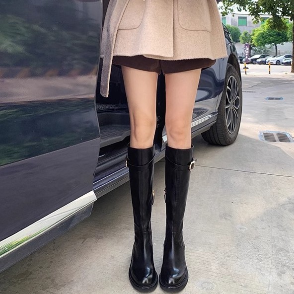 ブドウのお母さんの同じタイプのレトロな水洗いの長靴の女性の騎士の靴の側のファスナーは幅をプラスしてベルベットの太いmmの大きいサイズの41-43をプラスします。