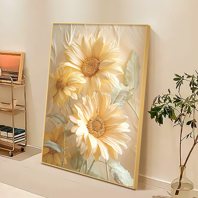Girasoles de viento crema sala de estar pintura decorativa floral textura sofá fondo pared pintura de piso puerta de entrada mural