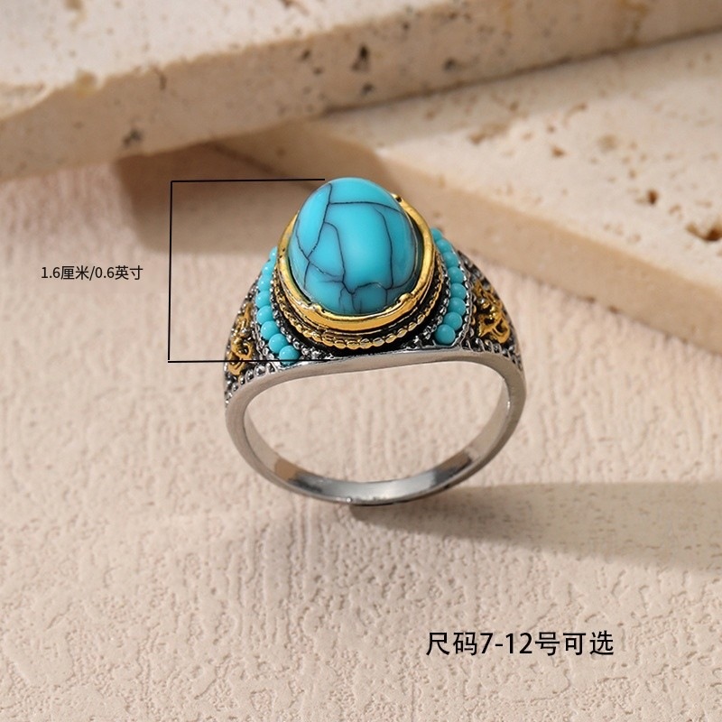 Anillo de exageración turquesa de aleación de zinc de venta caliente transfronteriza, anillo de moda europea y americana, anillo de personalidad para hombres y mujeres image 4