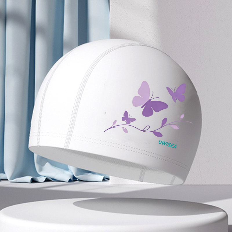 Gorros de natación de PU para hombres y mujeres adultos, personalizables con logotipo, alta elasticidad, cómodos para cabello largo, no aprietan la cabeza, adecuados para estudiantes y niños mayores, gorros de natación impermeables.