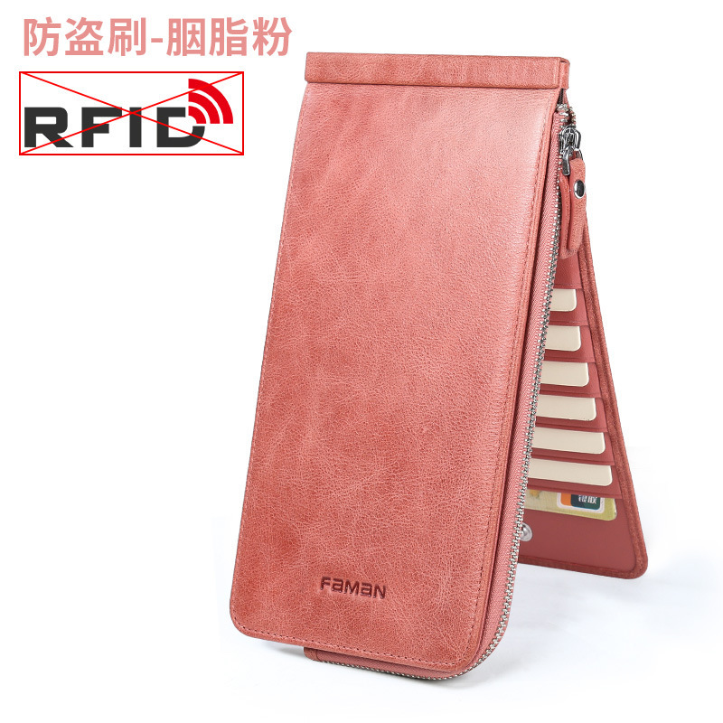 Cartera de cuero para hombre Cepillo antirrobo antimagnetizante Cartera de teléfono móvil Cartera de tarjeta Bolsa de una pieza Cartera de tarjeta Cartera de banco de gran capacidad