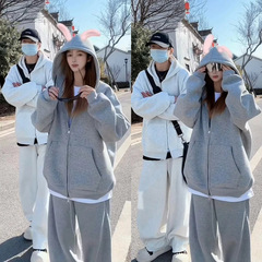 男女同款秋季新款连帽纯色简约时尚韩系潮流舒适卫衣休闲长裤套装