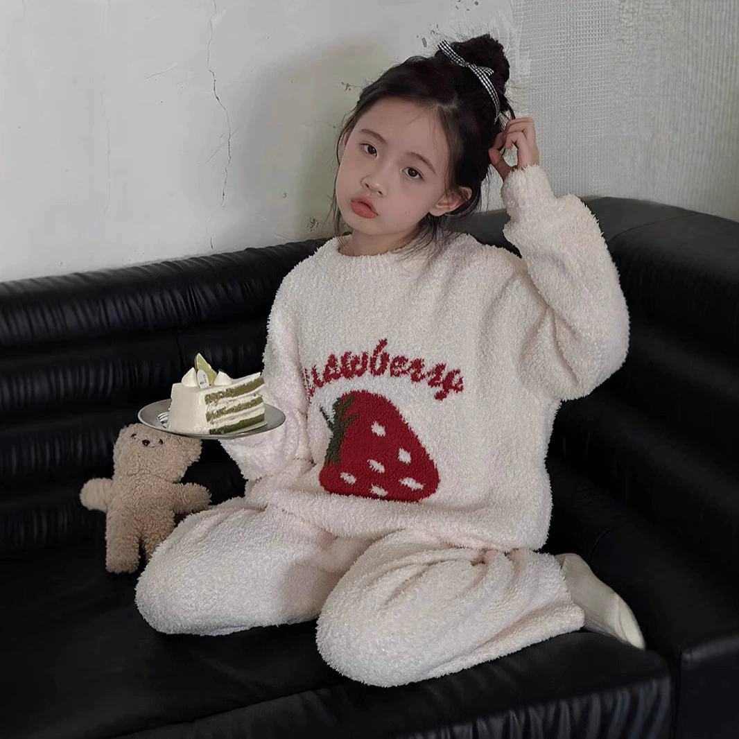 Strawberry, children's demi-season set, velvet fleece keep warm pijama, for teenagers