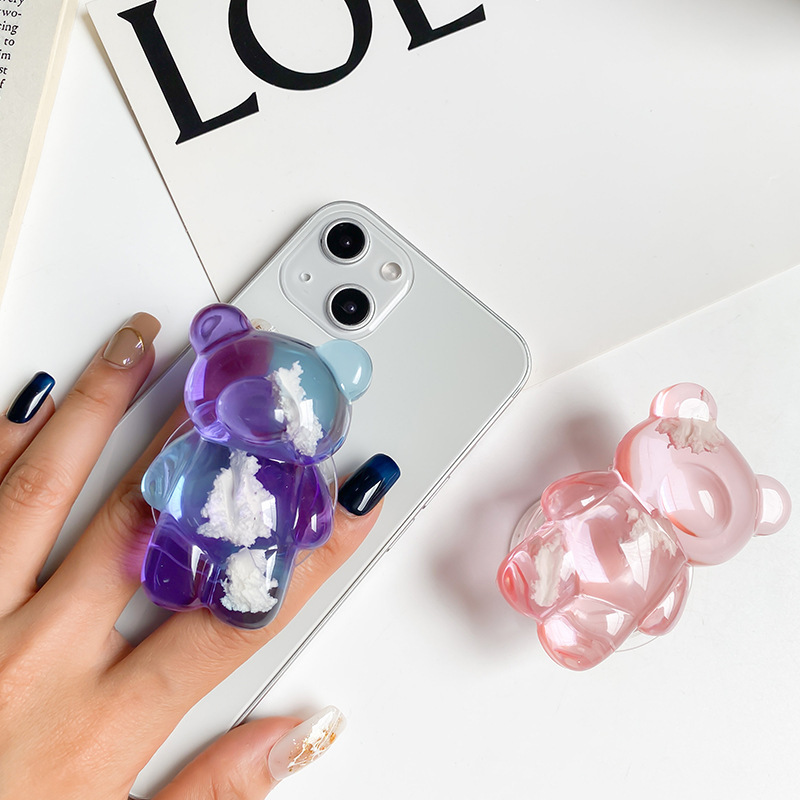 Suporte para airbag de celular, nuvem, urso de pelúcia, rosa, menina, coração, adesivo minimalista, desktop, almofada de ar preguiçosa, suporte traseiro_voghion.com
