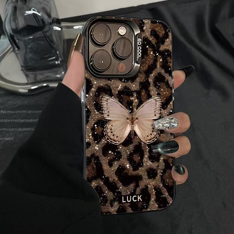 Nuevo estampado de leopardo de mariposa dorada para iPhone 16 funda para teléfono móvil Apple 15promax/14/13pro/12 Europa y América