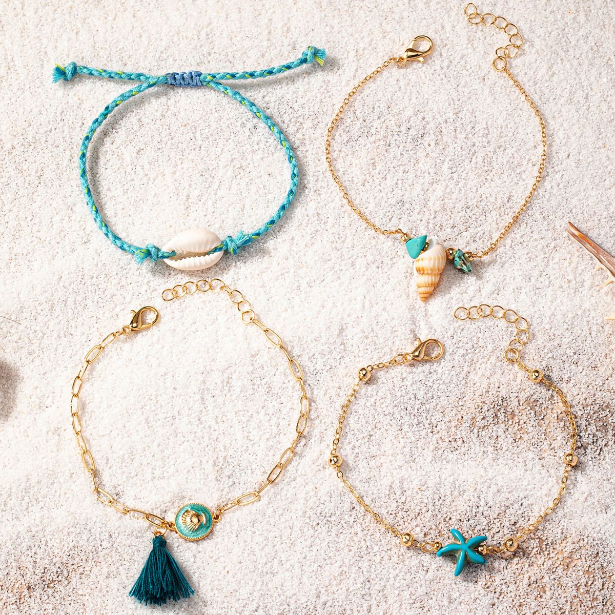 Alloy Material Geometric, Tassel, Conch, Shell Pattern All Seasons Season Personality Beach Geometric Tassel Conch Alloy Micro Super Whisper Thin Chain Woven Chain Lobster Trigger Clasp Closure Chain & Link Bracelets Wholesale