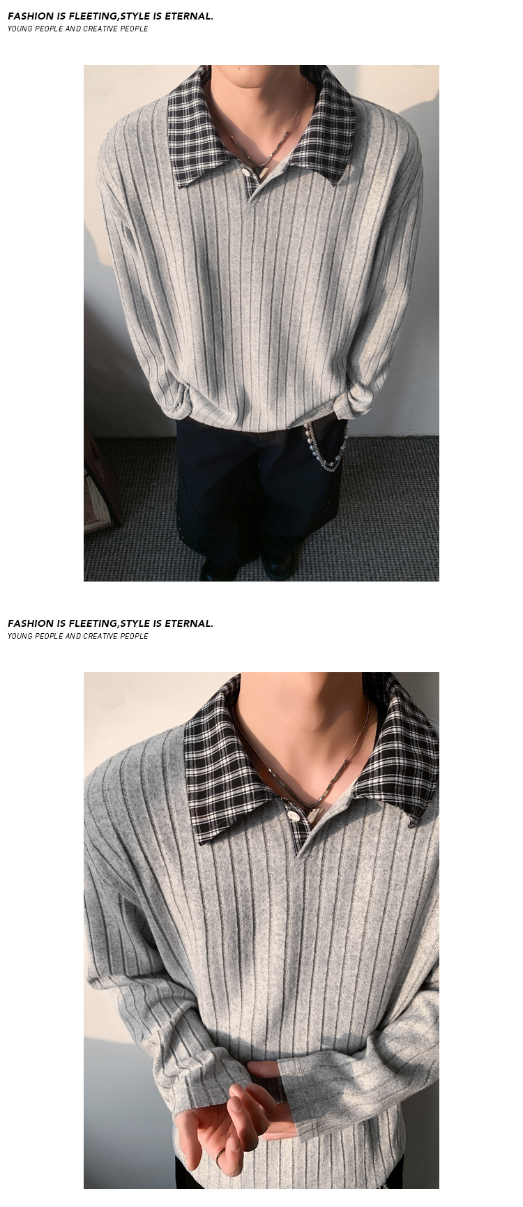 Men's Long Sleeve Plaid T-shirt Korean Style Cleanfit Shirt_voghion.com