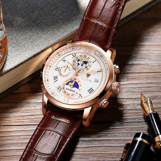 LIGE LIGE cross-border Men's quartz watch moon multi-functional waterproof watch men's business Watch