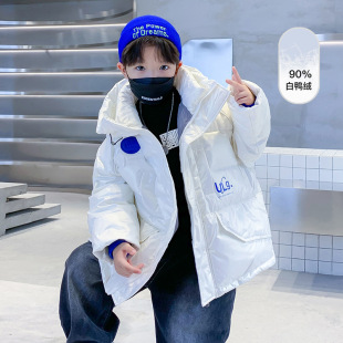 Boys' White Glossy down Jacket 2025 New Korean Style Winter Clothing for Boys Mid-Length Trendy Brand Coat