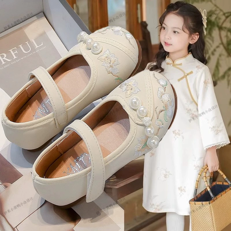 Новые весенне-осенние детские туфли Hanfu для девочек в китайском стиле, туфли для девочек, маленькие кожаные туфли в традиционном китайском стиле, туфли с вышивкой в ​​древнем стиле, принцесса.