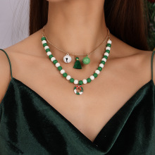 欧美跨境饰品新款时尚圣诞串珠锁骨链圣诞节铃铛花环流苏项链项饰