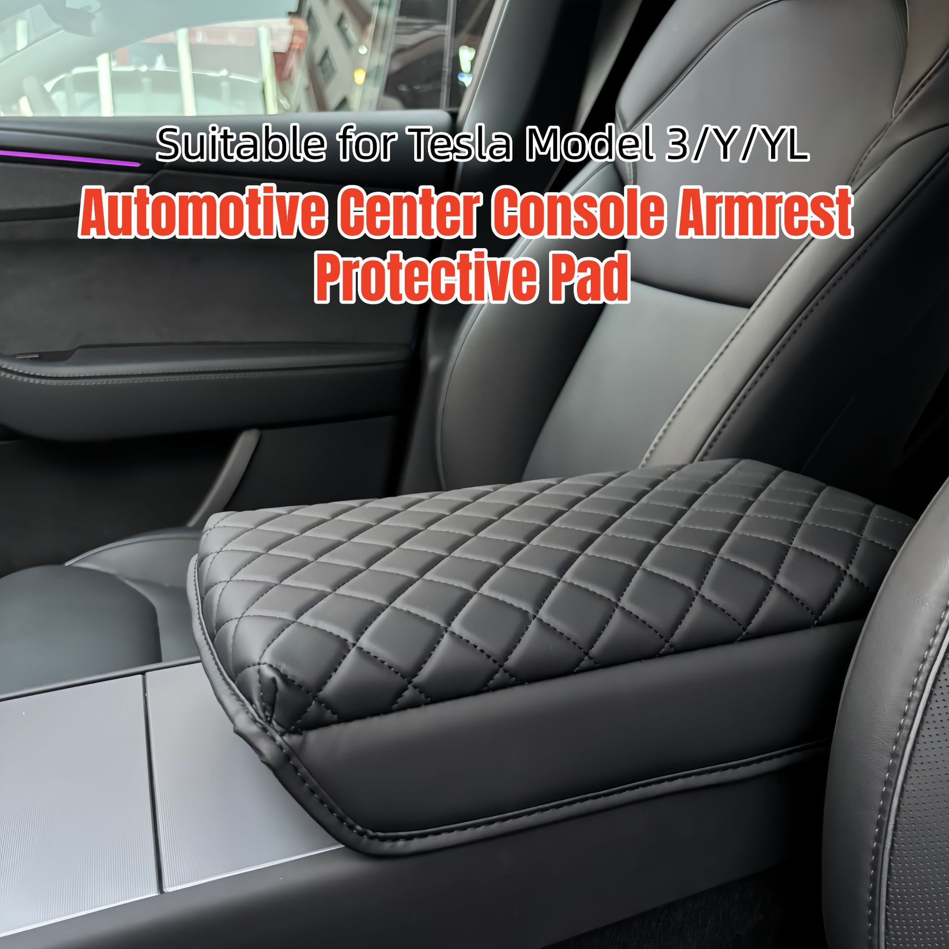 Cross-Border Bestseller Suitable for Tesla Model 3/Y/Yl, Special Center Console Armrest Box Pad, Leather, Thickened and Elevated