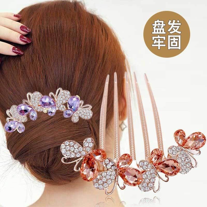 新しいハイエンド合金ダイヤモンドがちりばめられた5本歯のヘアアクセサリー、ポニーテール、後頭部に多用途のヘアピン、ヘアピン、ヘアピン|undefined