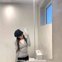 YUYUREAL polo领长袖针织衫女秋冬修身显瘦含棉内搭纯色打底上衣