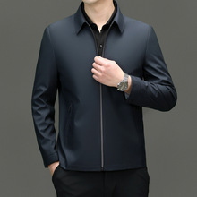 纯色休闲夹克衫男2024春秋新款商务休闲翻领上衣帅气爸爸长袖外套