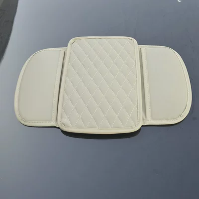 Cross-Border Car Armrest Box Pad, Armrest box pad - off-white-left-and-right-thickened-pockets