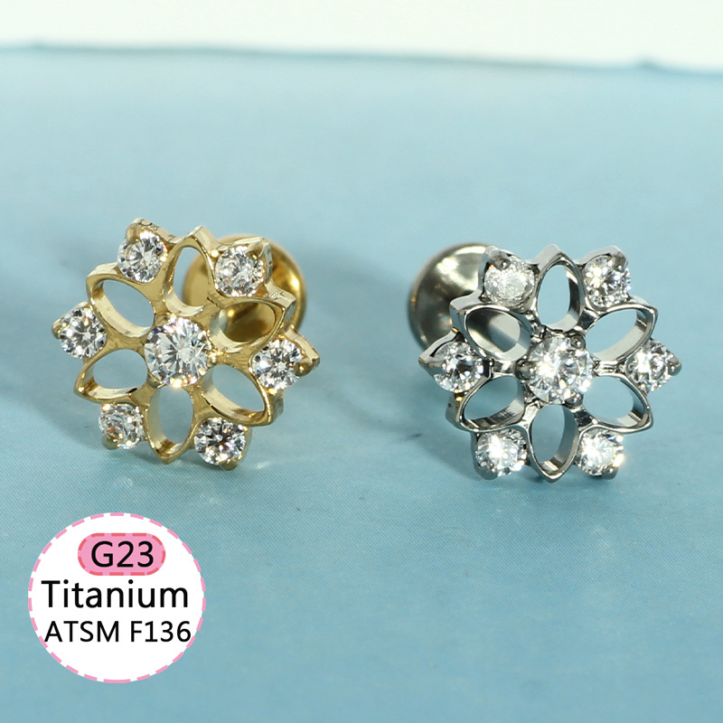 F136 Titanium Heart-Shaped Internally Threaded Lip Stud with CZ - Silver 1.2x10mm Body Piercing Lip Labret Jewelry detail image 8