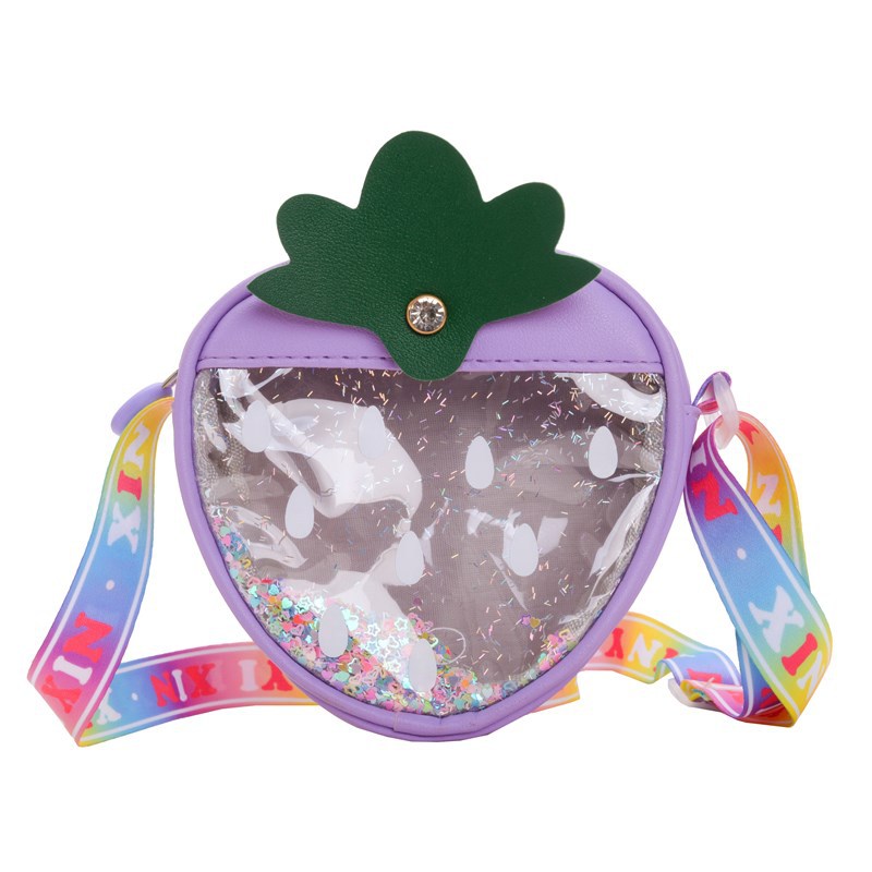 Nuevo bolso de lentejuelas para niños lindo pequeño bolso de hombro para niños y niñas de fresa mini monedero transparente para niños