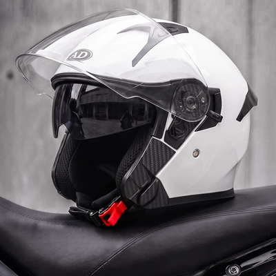 Motosiklet kaskı (dəbilqə) — AD electric motorcycle helmet for men - snowflake-white-l58-59-head-circumference