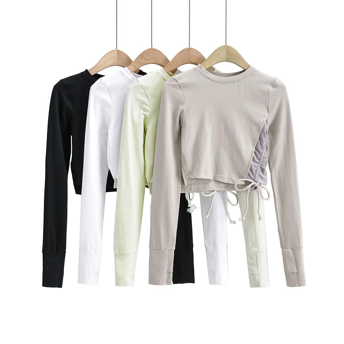 mesh side drawstring long sleeve top NSHS49953